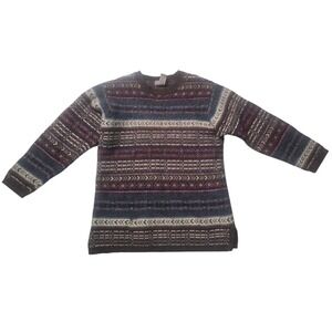 NWB Casuals Vintage 90s Wool Fair Isle Sweater Large Dark Grandpa Boho Pullover